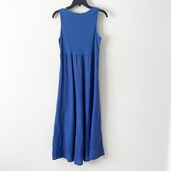 100% Linen MIDI Lagenlook Blue Sleeveless Dress - Picture 7 of 13